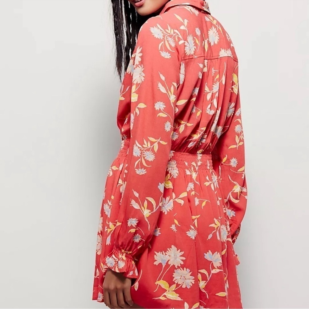 Free People Ruthie Floral Mini Dress Small Orange Long Sleeve Flirty Party - Picture 2 of 5